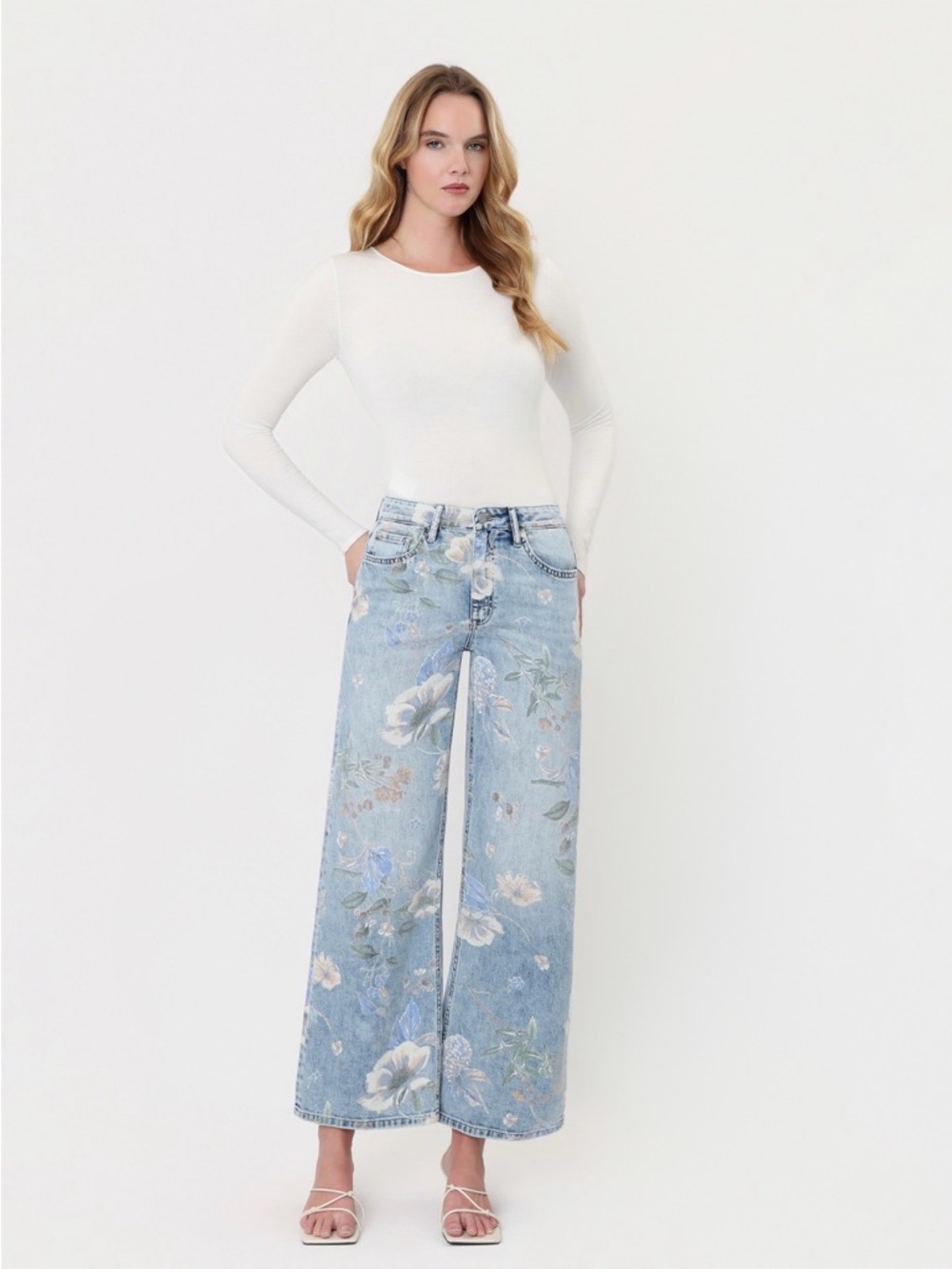 Flying Monkey Light Blue Floral Wide-Leg Jeans - Picture 6 of 6